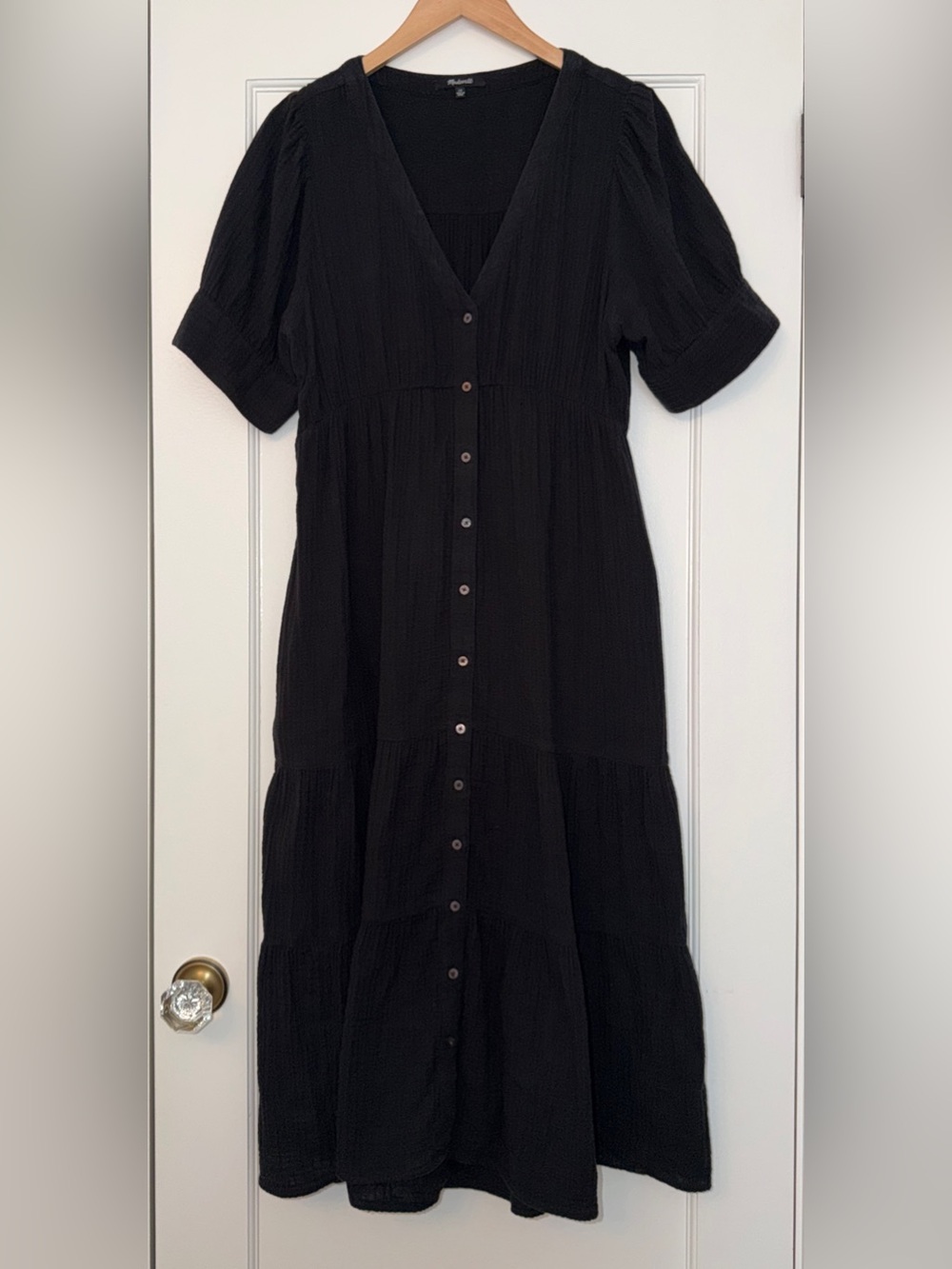 Madewell | Black Button-Front Tiered V-Neck Dress